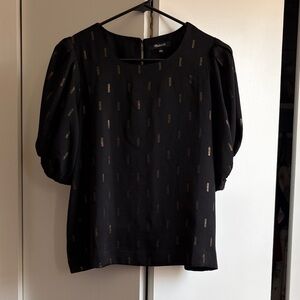 Madewell Black Blouse with Gold Metallic Accents